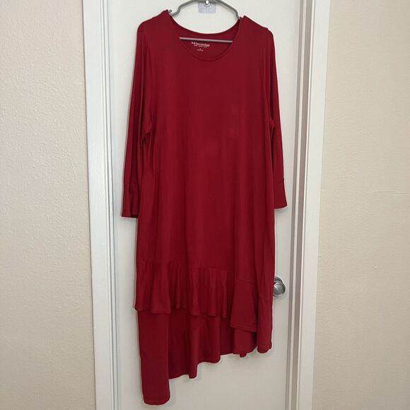 Soft Surroundings XL 1X Lucia Flounce Dress  Red Ruffled Tiered Asymmetrical Hem - Picture 1 of 8